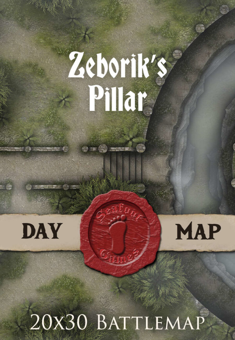 Download this Zeborik’s Pillar 30x20 TTRPG battlemap and take your players to a mysterious forest ruin. Ready for VTTs and home or professional printing!