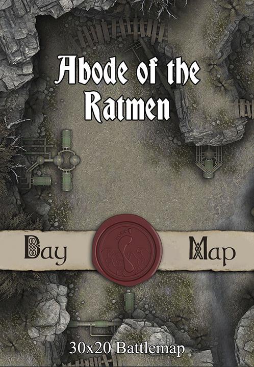 Download this Abode of the Ratmen 30x20 battlemap with adventure and take your players to a corrupted mine. Ready for VTTs & home printing!