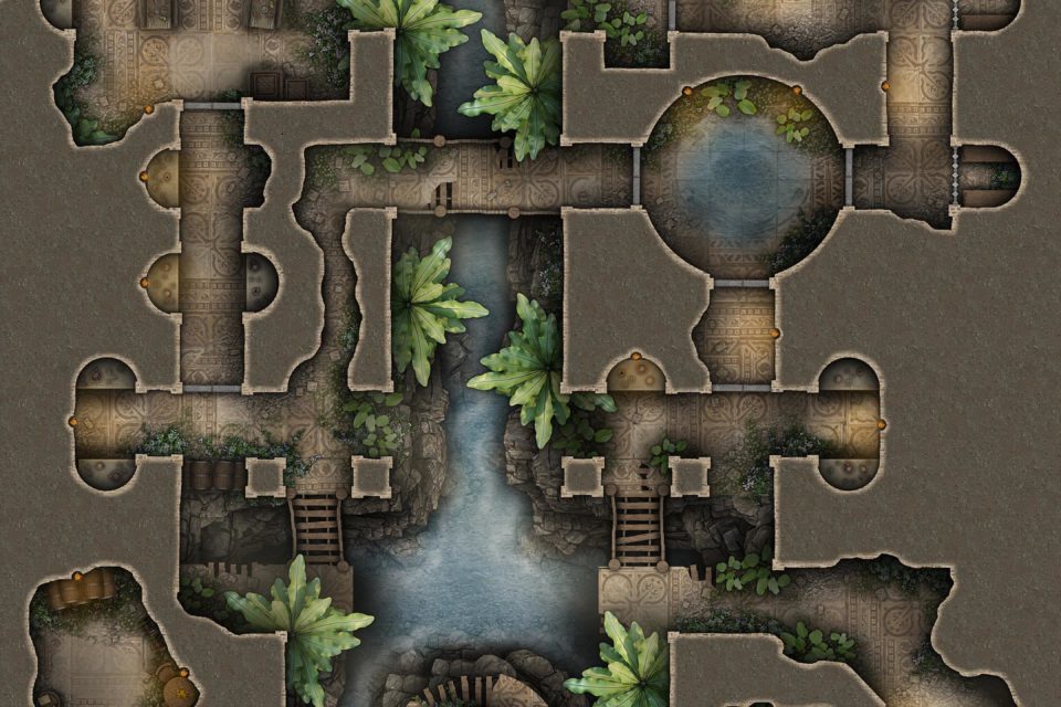 Free TTRPG Battlemap - Raider's Ruined Temple of the Lost Ark •