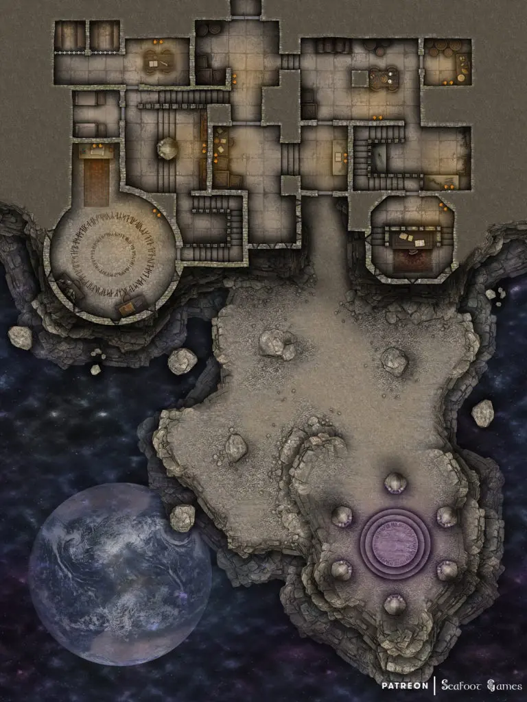 Free TTRPG battlemap of an Orbital Fortress