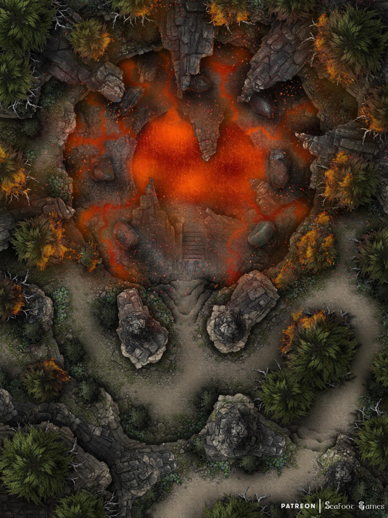 Free TTRPG Battlemap of a Rift to the Plane of Fire