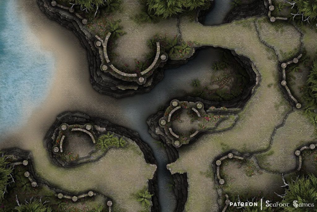 Free TTRPG battlemap of Blossoming Ruins