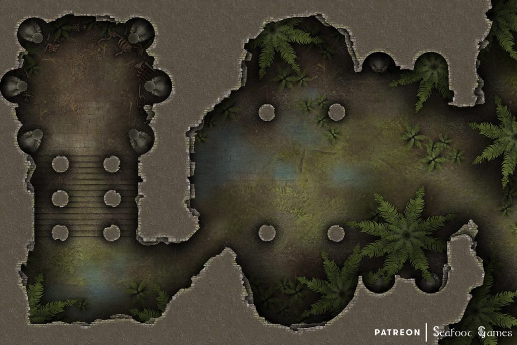 Free TTRPG battlemap of a Temple Boneyard