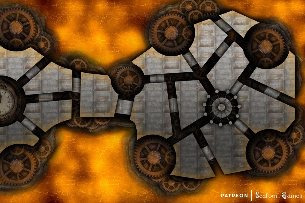 Free TTRPG battlemap of a Clockwork City Prison