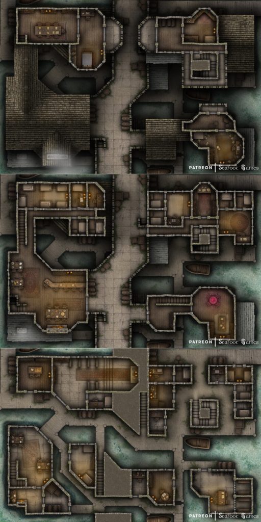 Free TTRPG battlemap of a City of Saltspray