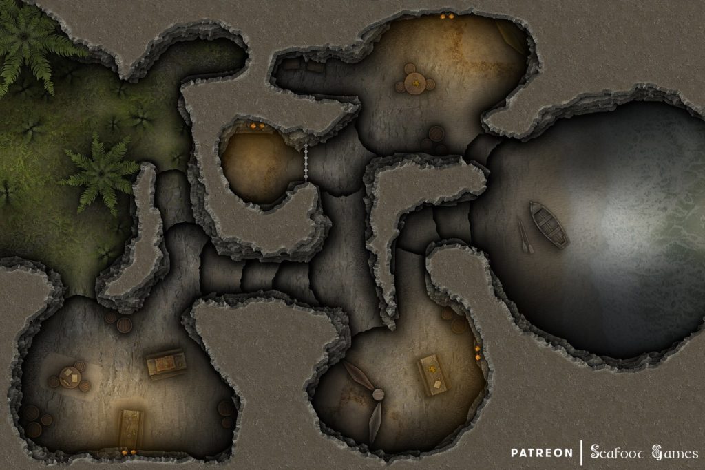 Free TTRPG battlemap of a Pirate’s Secret Cove