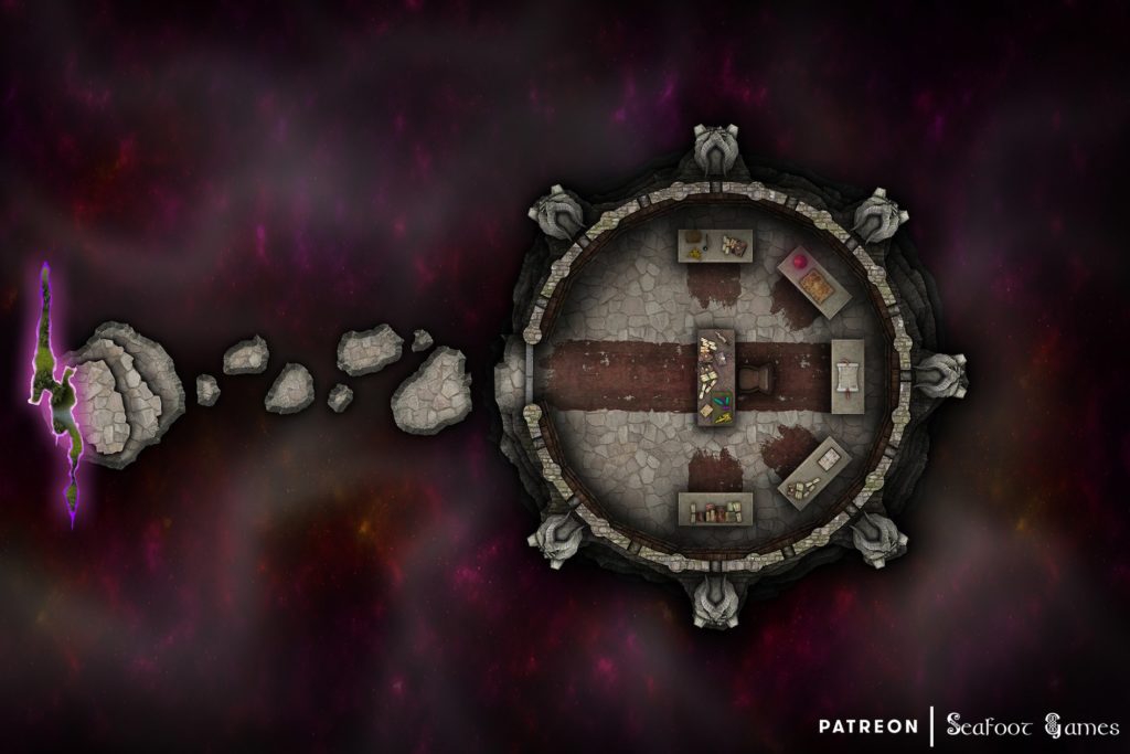 Free TTRPG battlemap of a Zalzornag’s Interplanar Emporium