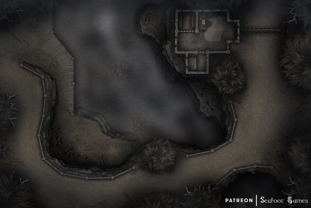Free TTRPG battlemap of a Shadowfell Toll Station