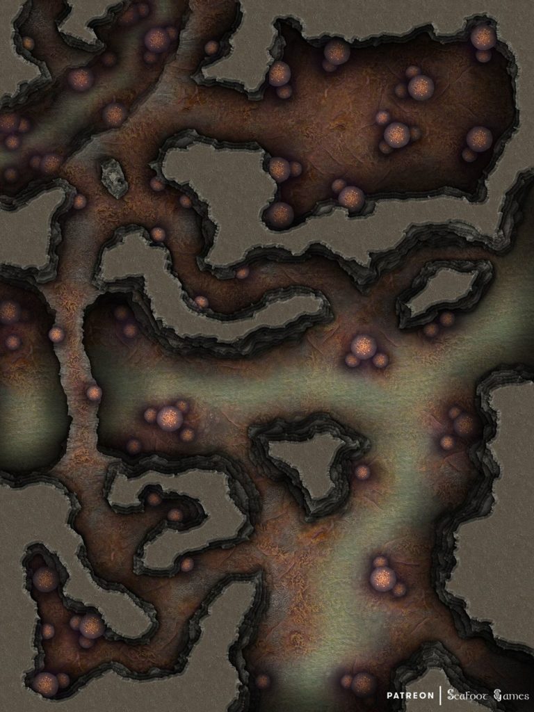 Free TTRPG battlemap of a Fungal Caverns