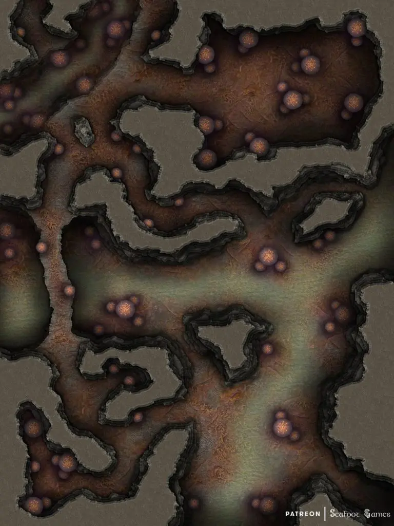 Free TTRPG battlemap of a Fungal Caverns