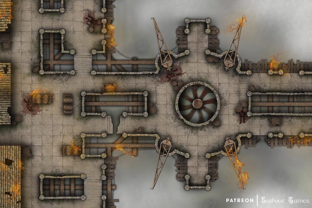 Free TTRPG battlemap of a Airship Docks Battle