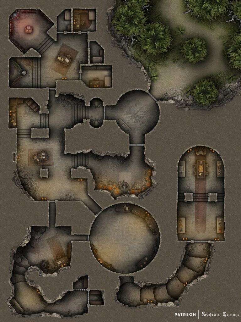 Free TTRPG battlemap of a Assassins Master Lair