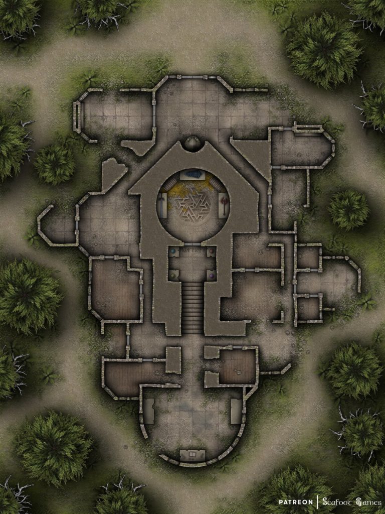 Free TTRPG battlemap of a Ruins of the Great Vault