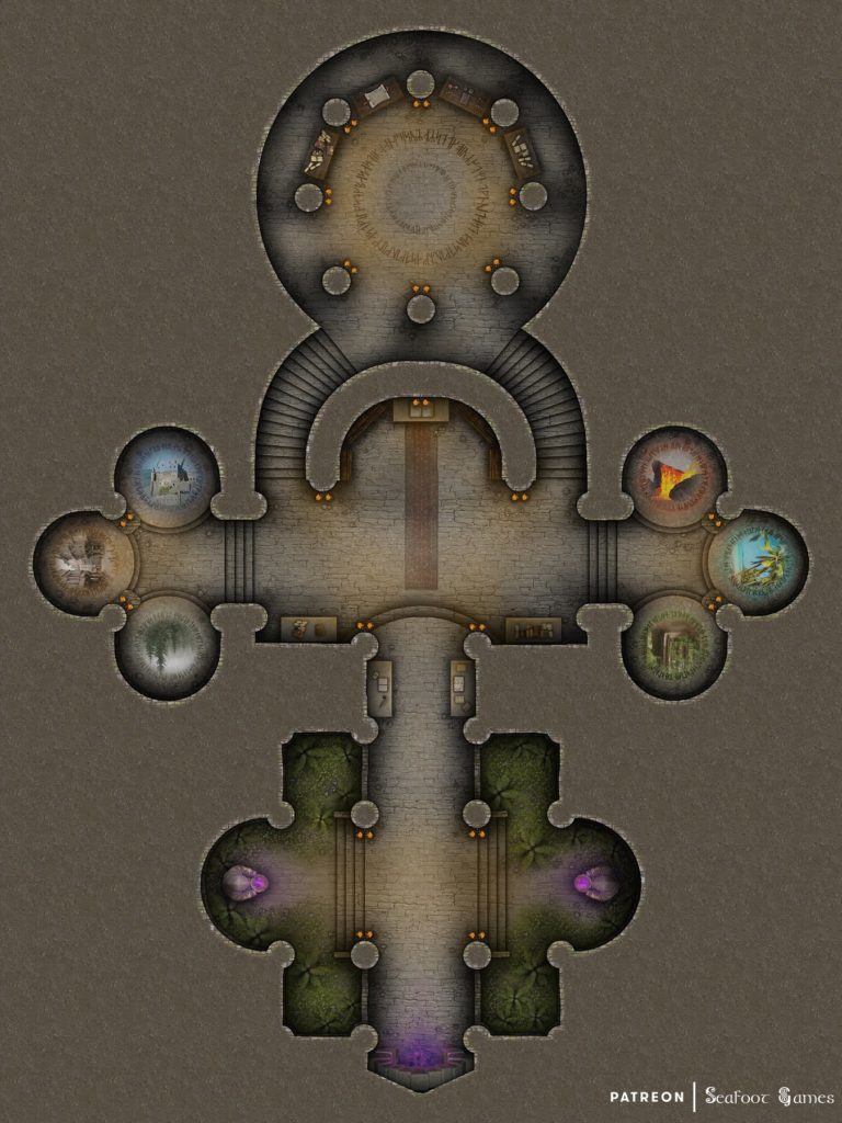 Free TTRPG battlemap of a Wizard’s Portal Sanctuary