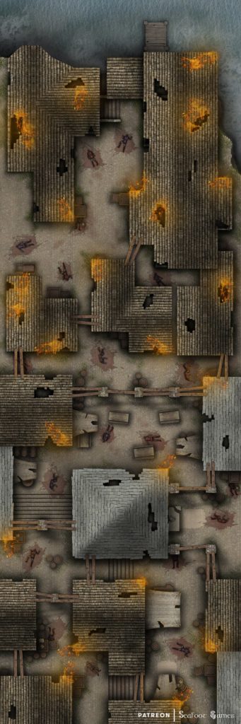 Free TTRPG battlemap of a Seacliff Roof Chase
