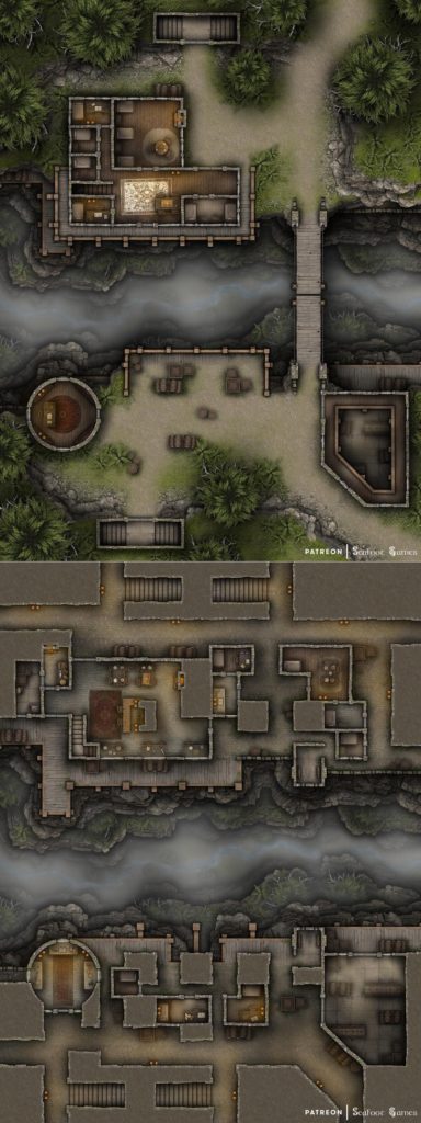 Free TTRPG battlemap of a Belford’s Crossing