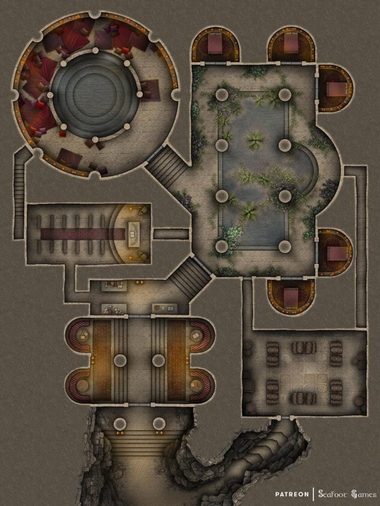 Free TTRPG battlemap of a Lover’s Temple