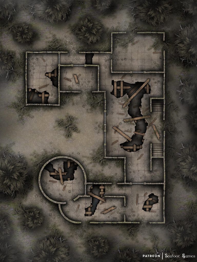 Free TTRPG battlemap of a Haunted Orphanage