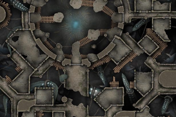 Free TTRPG Battlemap – Ruined City of Chained Horror • Seafoot Games