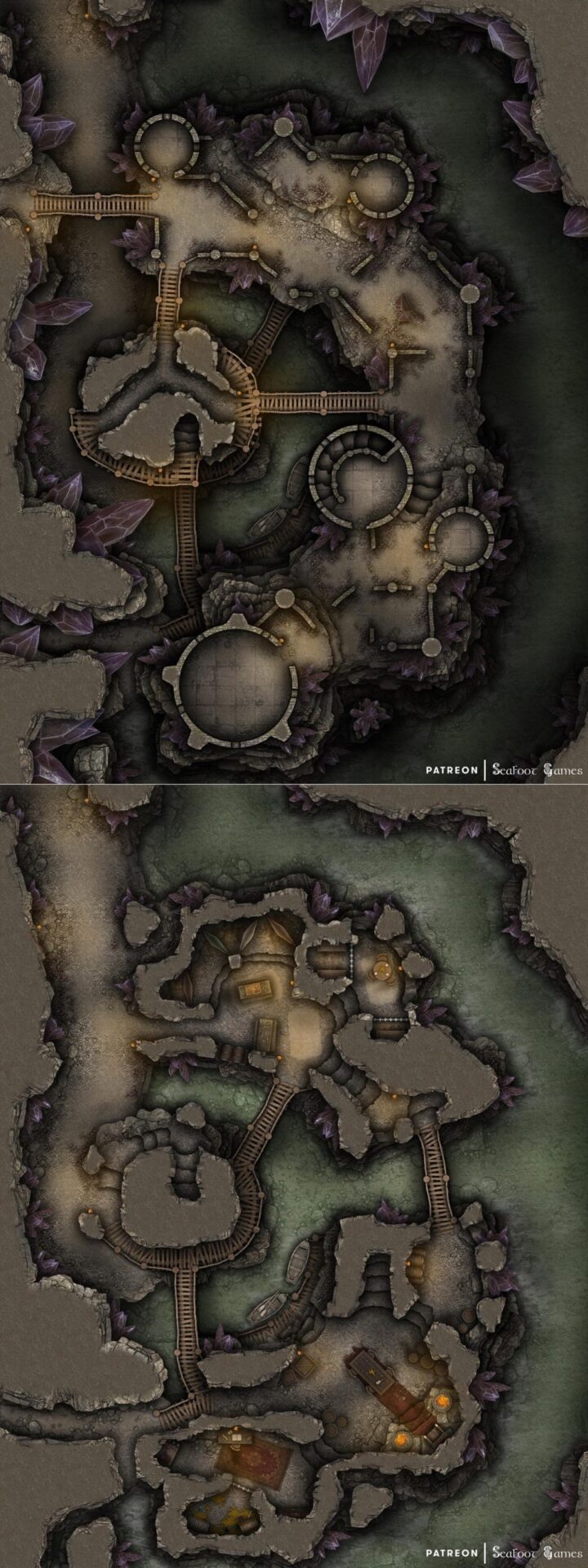 Free TTRPG battlemap of a Bandits Underdark Crystal Cavern