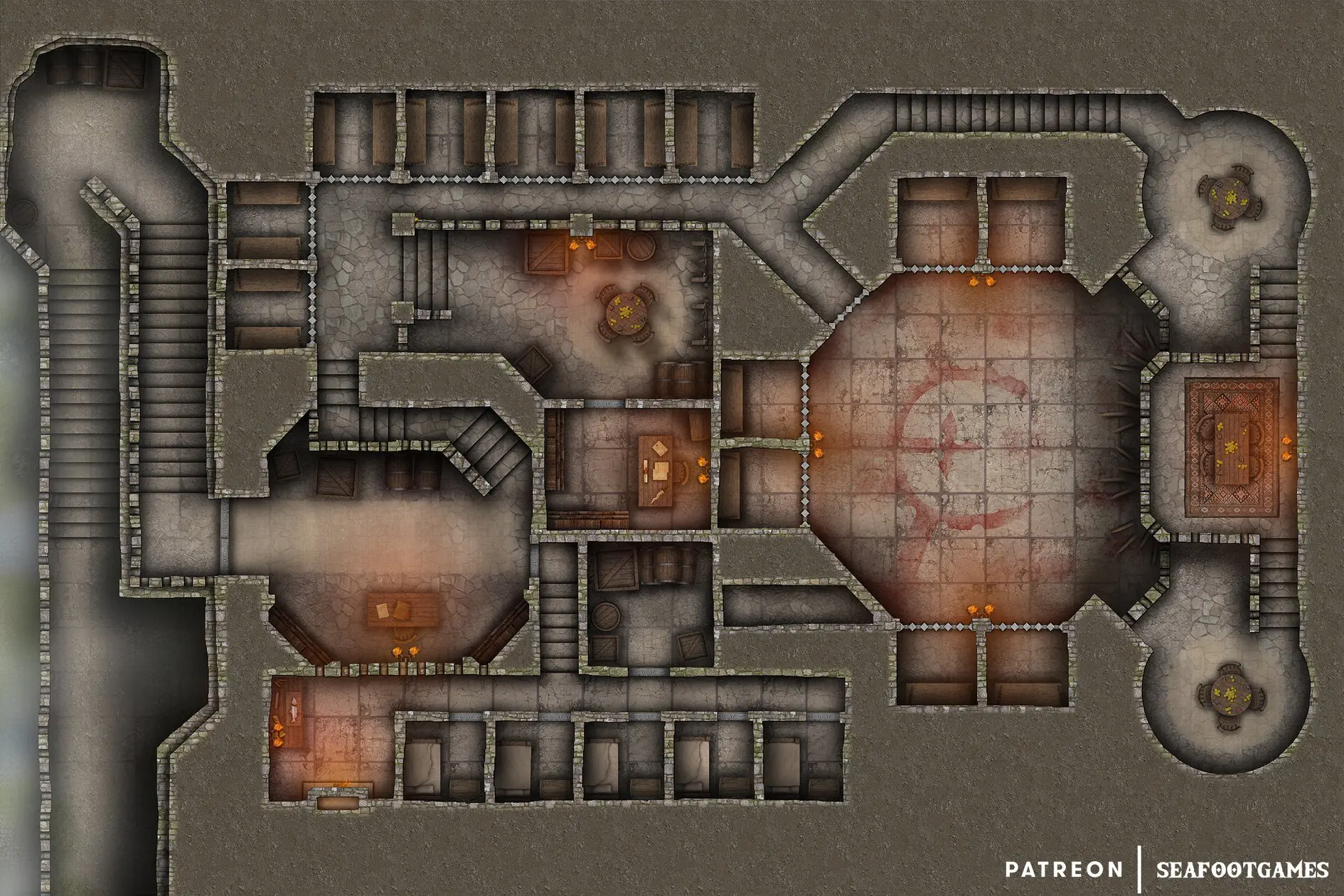 Free TTRPG battlemap of a Arena Prison of the Condemned