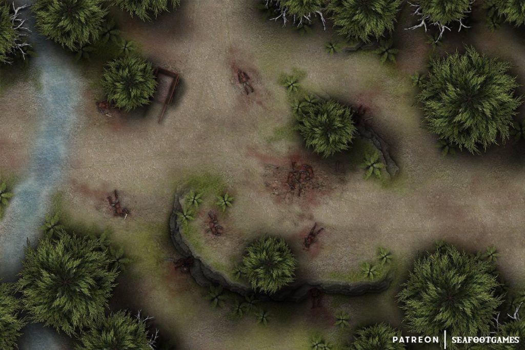 Free TTRPG battlemap of a Forest Ambush, then k