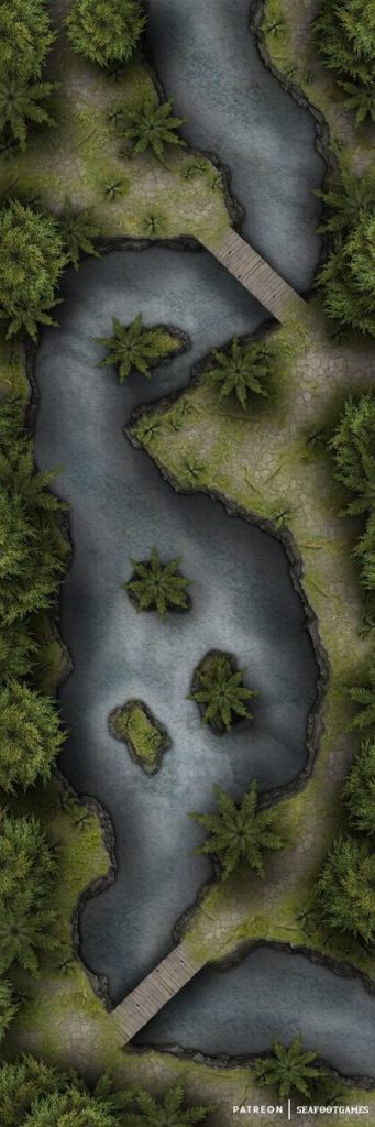 Free TTRPG battlemap of an Amazonian River