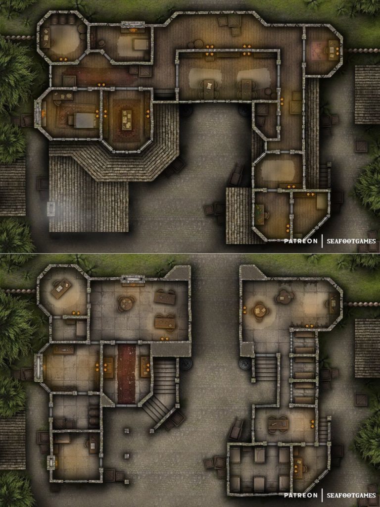 Free TTRPG battlemap of a Village Gatehouse