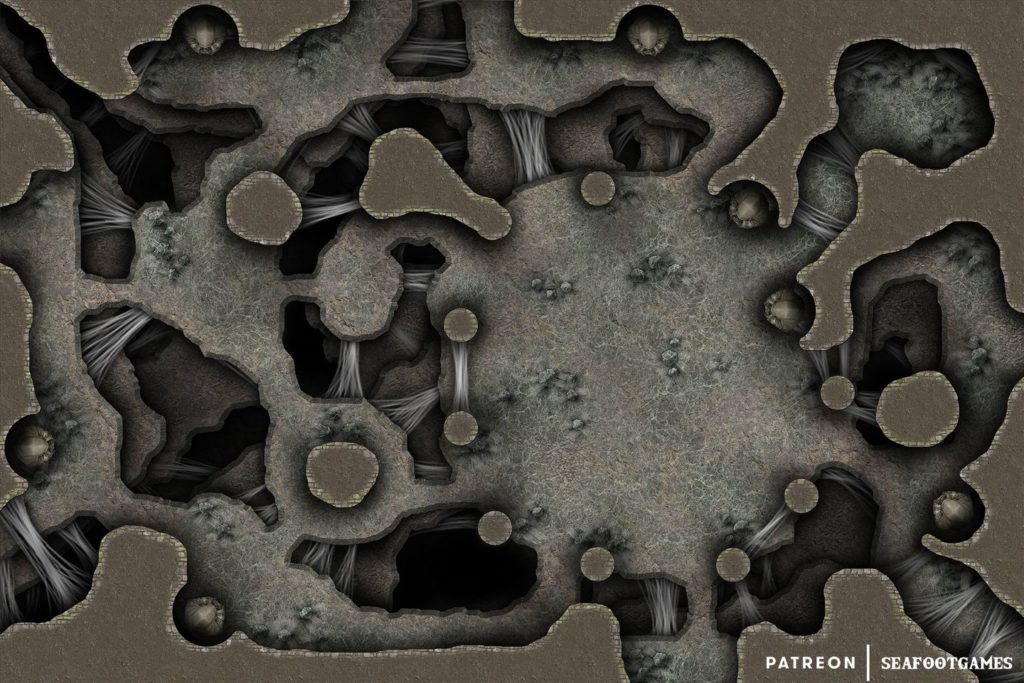 Free TTRPG battlemap of a The Tangled Caverns