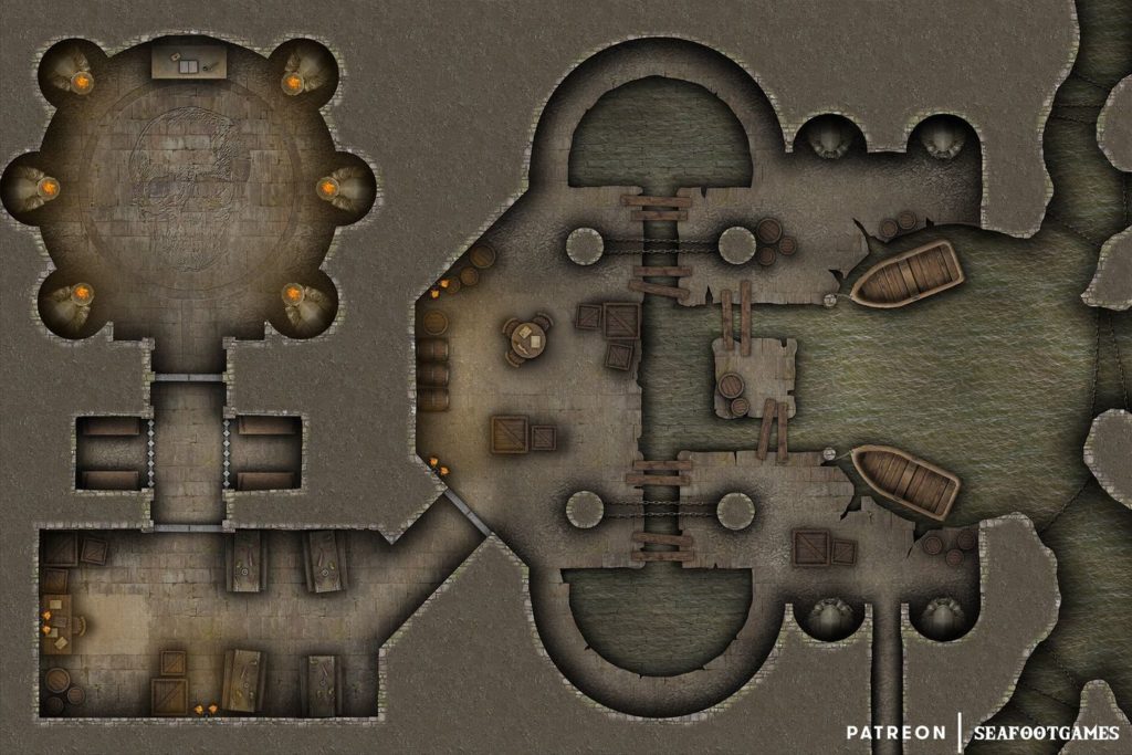 Free TTRPG battlemap of an Undercity Cult Temple