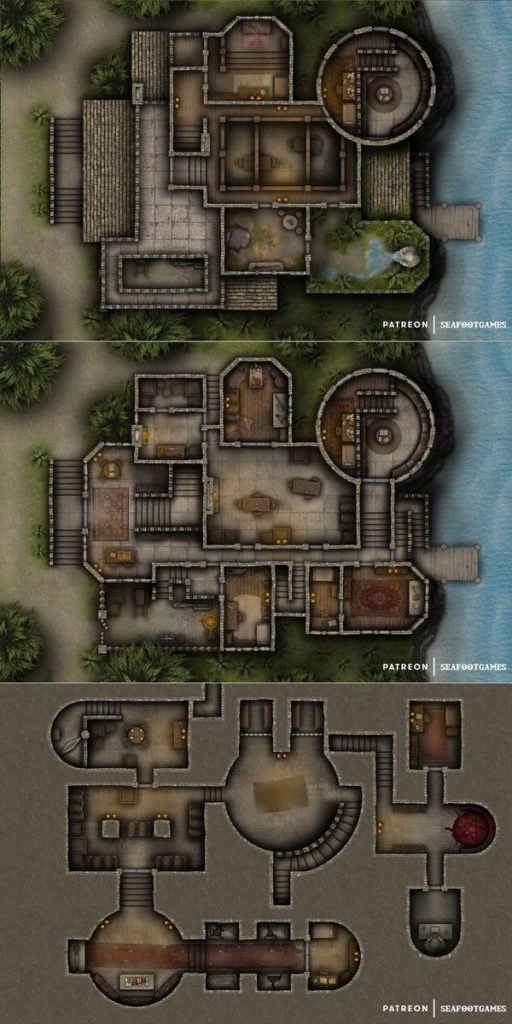 Free TTRPG battlemap of a Adventurers Seaside Keep