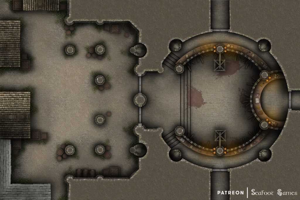 Free TTRPG battlemap of a Back Street Arena