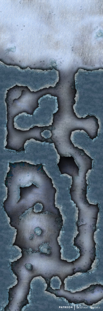 Free TTRPG battlemap of a Caverns of Frigid Death