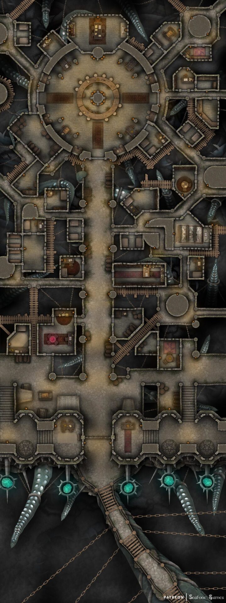 Free TTRPG battlemap of Eldritch Sky City Battlements