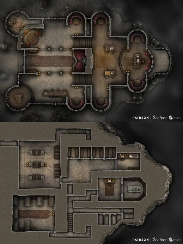 Free TTRPG battlemap of a Vampire’s Tavern