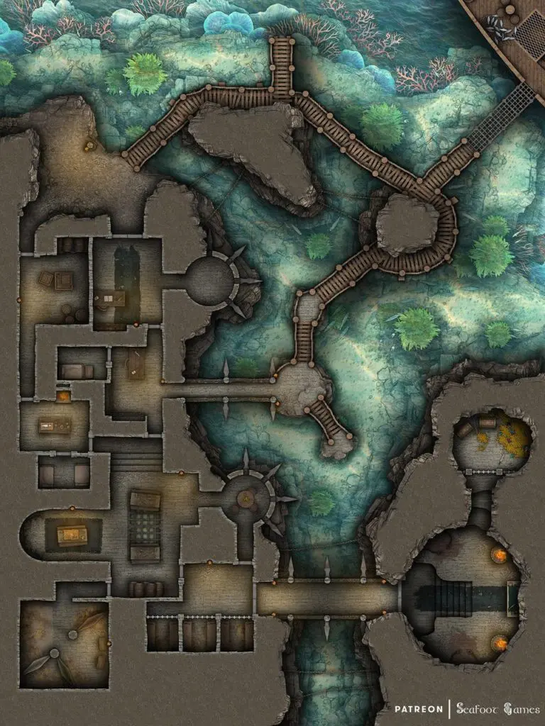 Free TTRPG battlemap of Tinderbeard's Pirate Fortress