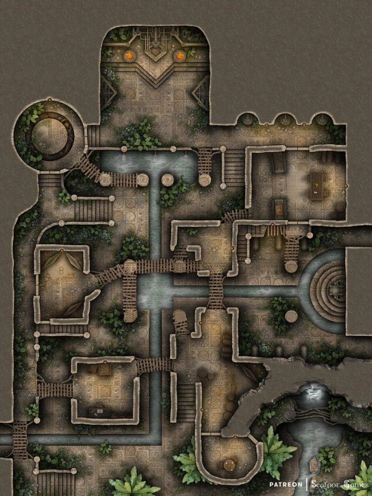 Free TTRPG battlemap of this Ancient Jungle Temple Machine