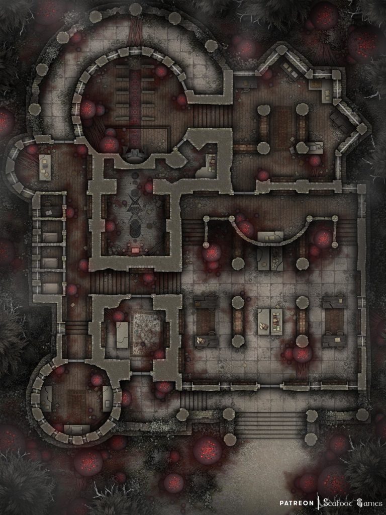 Free TTRPG battlemap of Shadowlands Library