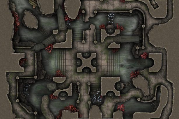 Free D&D battlemap of this Fisherman's Ruined Temple