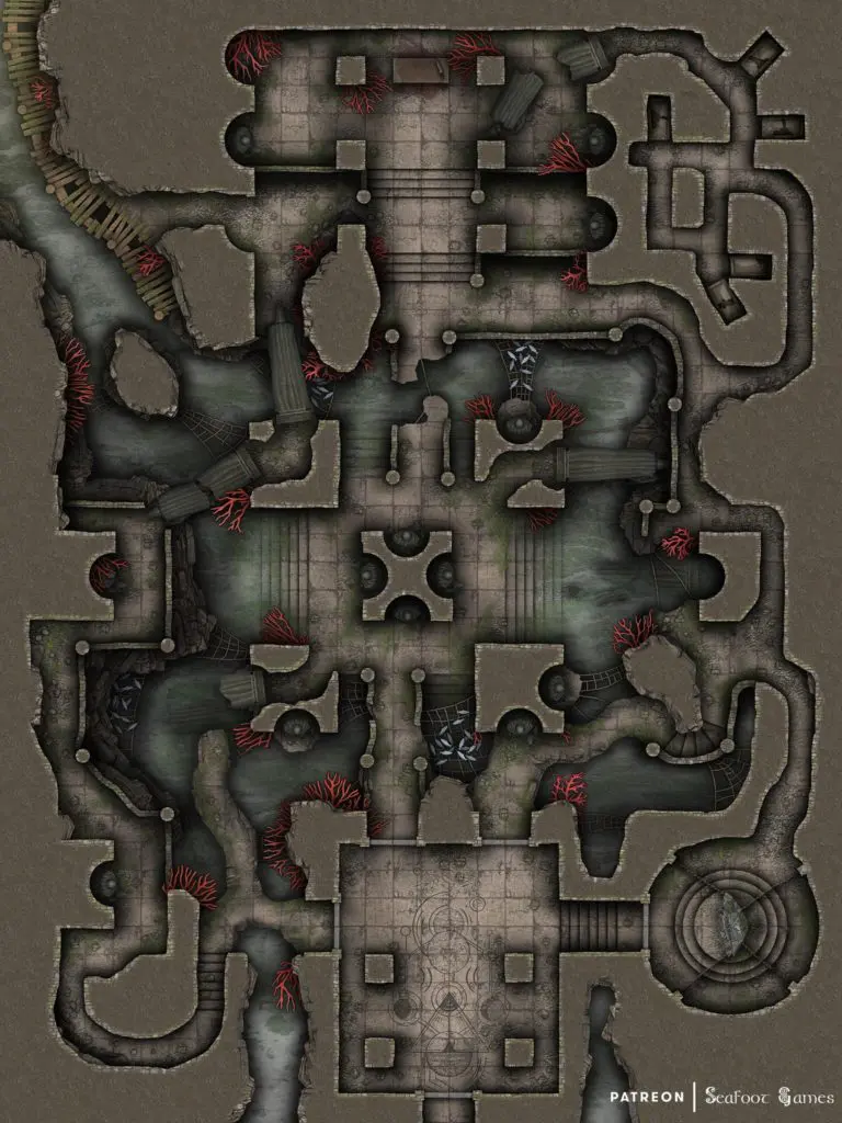 Free TTRPG battlemap of this Fisherman's Ruined Temple