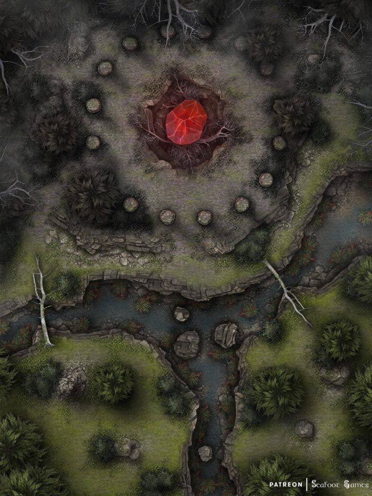 Free 40x30 TTRPG battlemap of Cursed Crystal of the Shadow