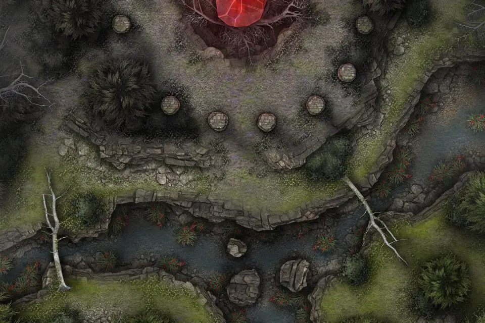 Free 40x30 D&D battlemap of Cursed Crystal of the Shadow