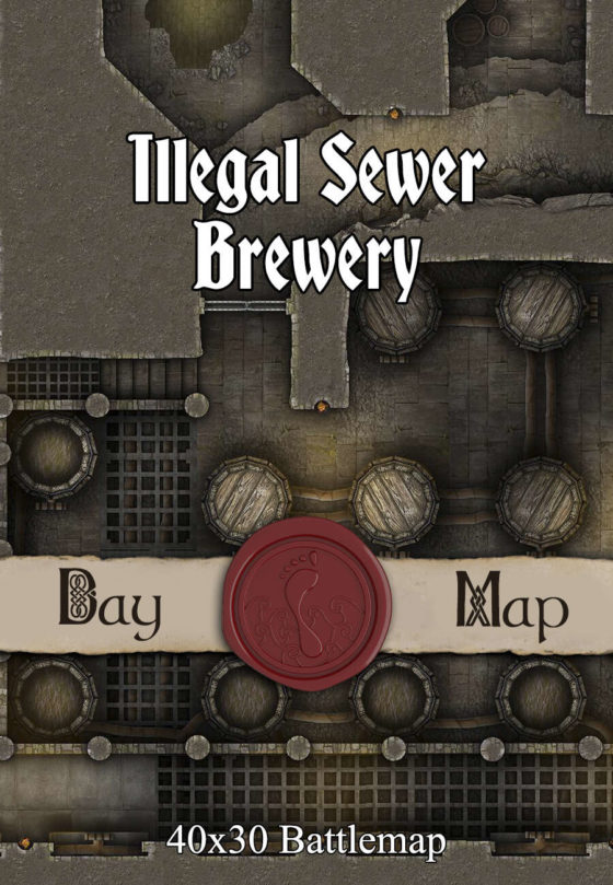 Illegal Sewer Brewery 40x30 TTRPG Battlemap with Adventure