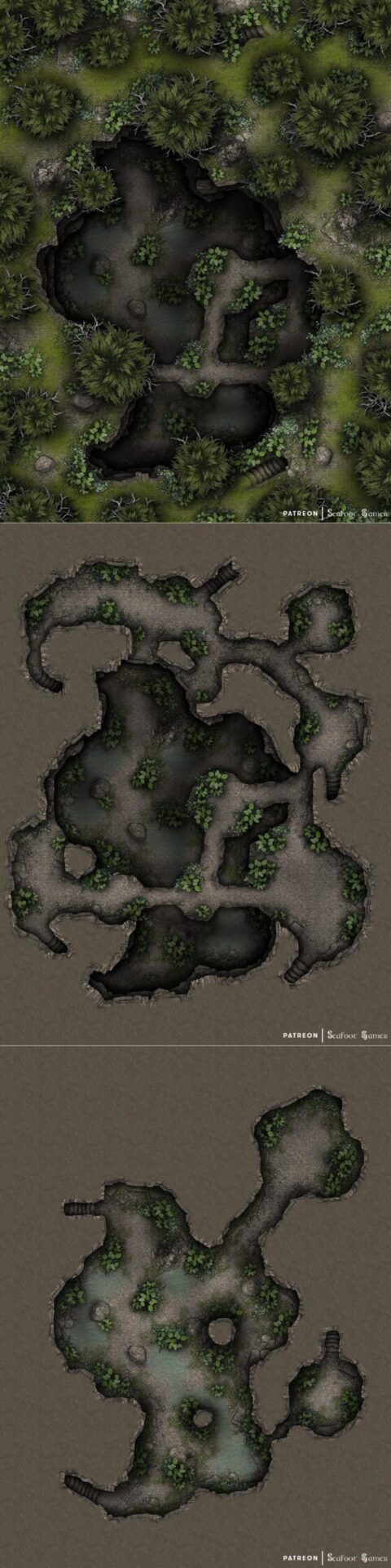 free Multi-Level TTRPG battlemap of Trollgore Forest Grotto