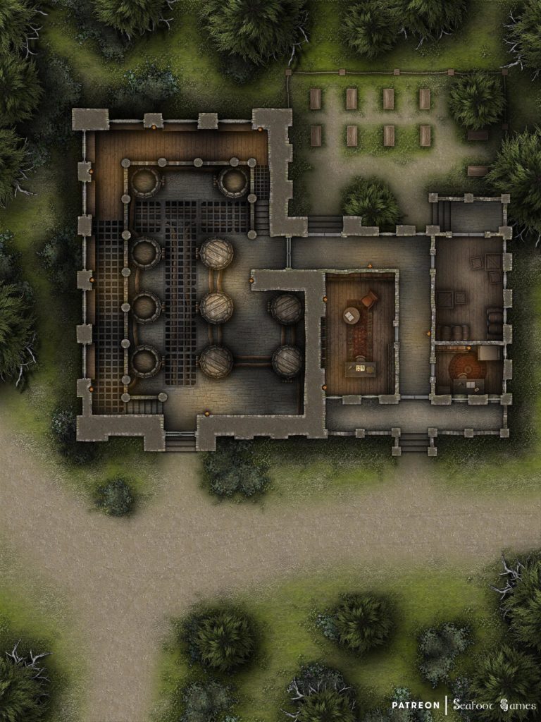 Free TTRPG Battlemap with Adventure –Fuzzington's Brewery