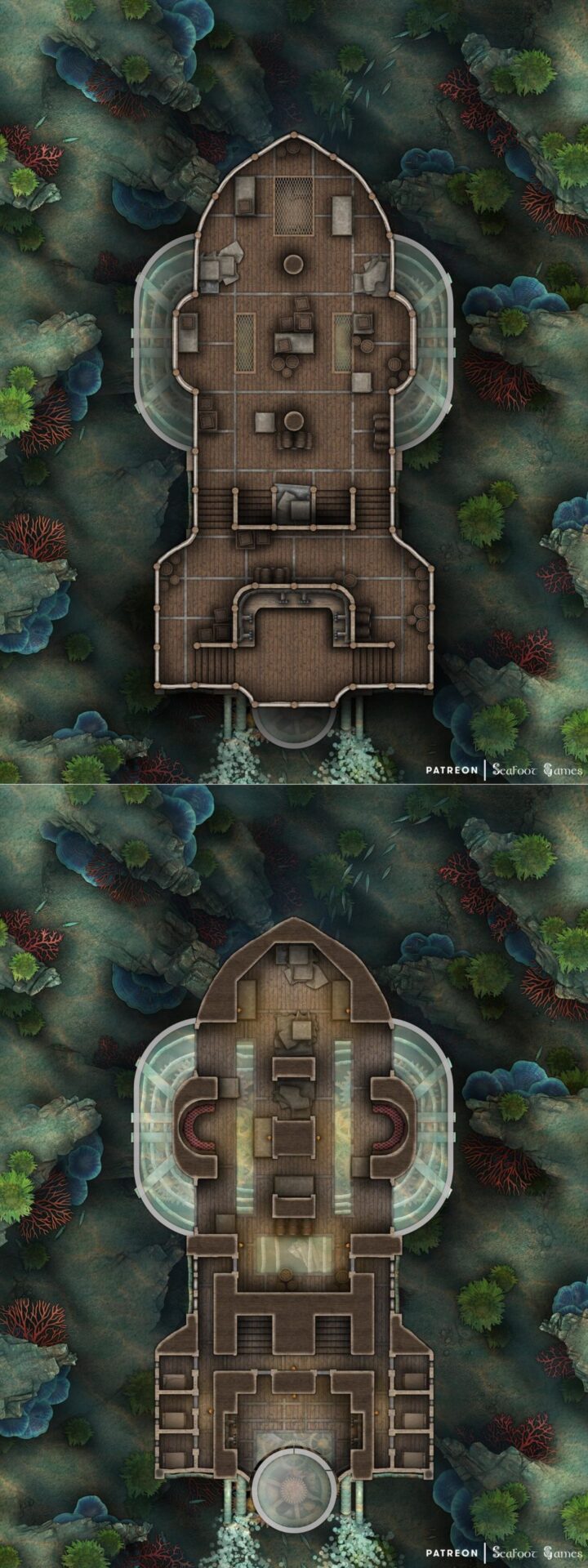 Gnomish Submarine Free Multi-Level TTRPG Battlemap with Adventure