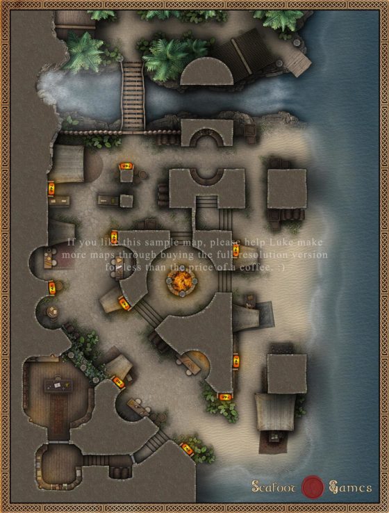 Uzaku’s Beach Village - 40x30 Multi-Level Battlemap