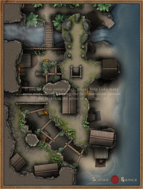 Uzaku’s Beach Village - 40x30 Multi-Level Battlemap