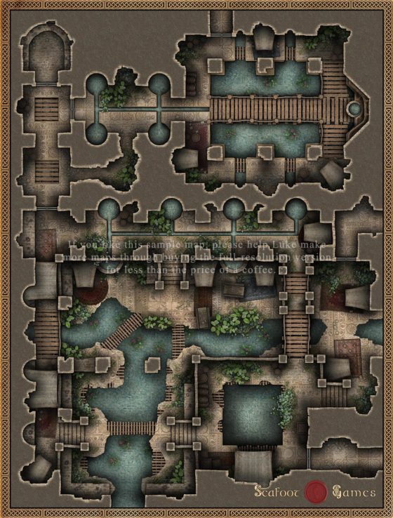 Wellspring Refugee Temple - 40x30 Battlemap with Adventure