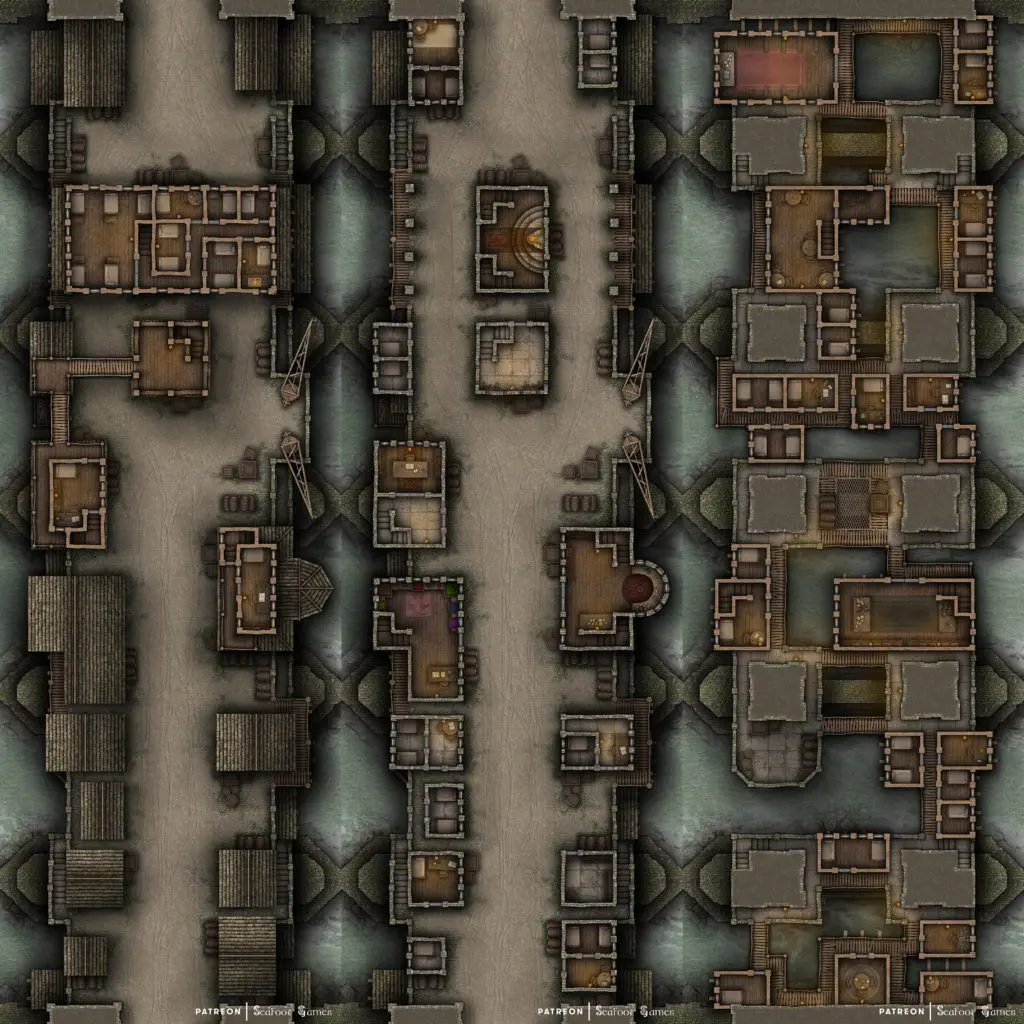 A Noble Conspiracy Free Multi-Level DnD City Bridge Battlemap with Adventure, challenge your players with untangling noble politics!